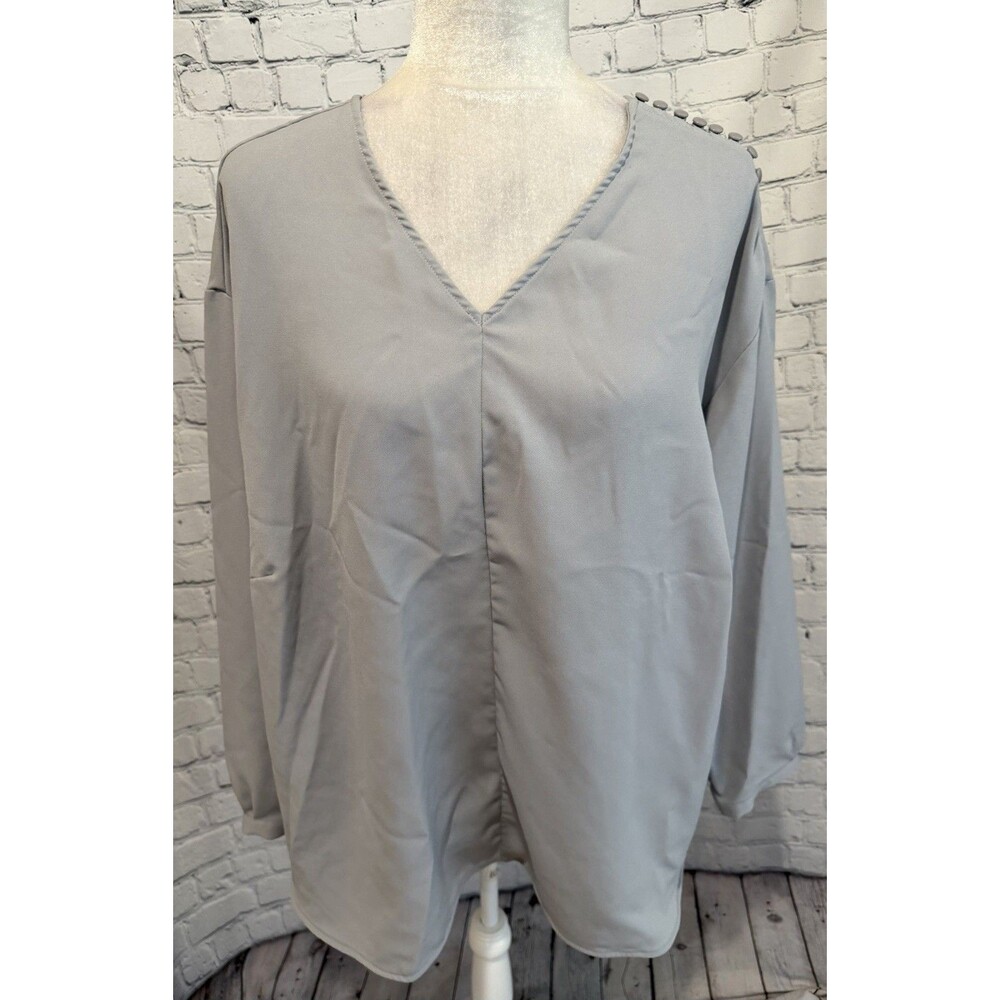 LANDS END Gray Long Sleeve Button Shoulder Tunic Top Women's Plus Size 22W
